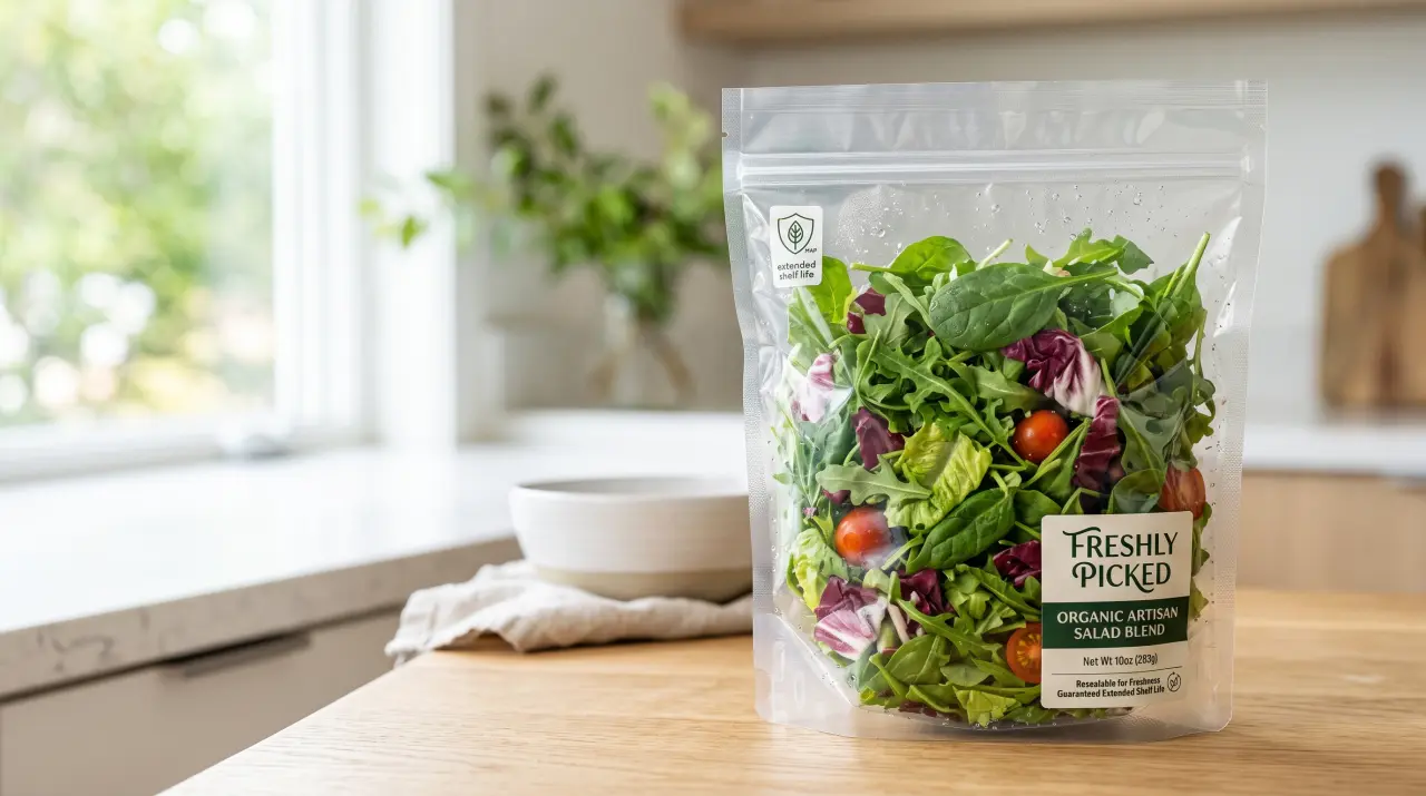 Alimentos frescos protegidos con empaque flexible de alta barrera que extiende su vida útil