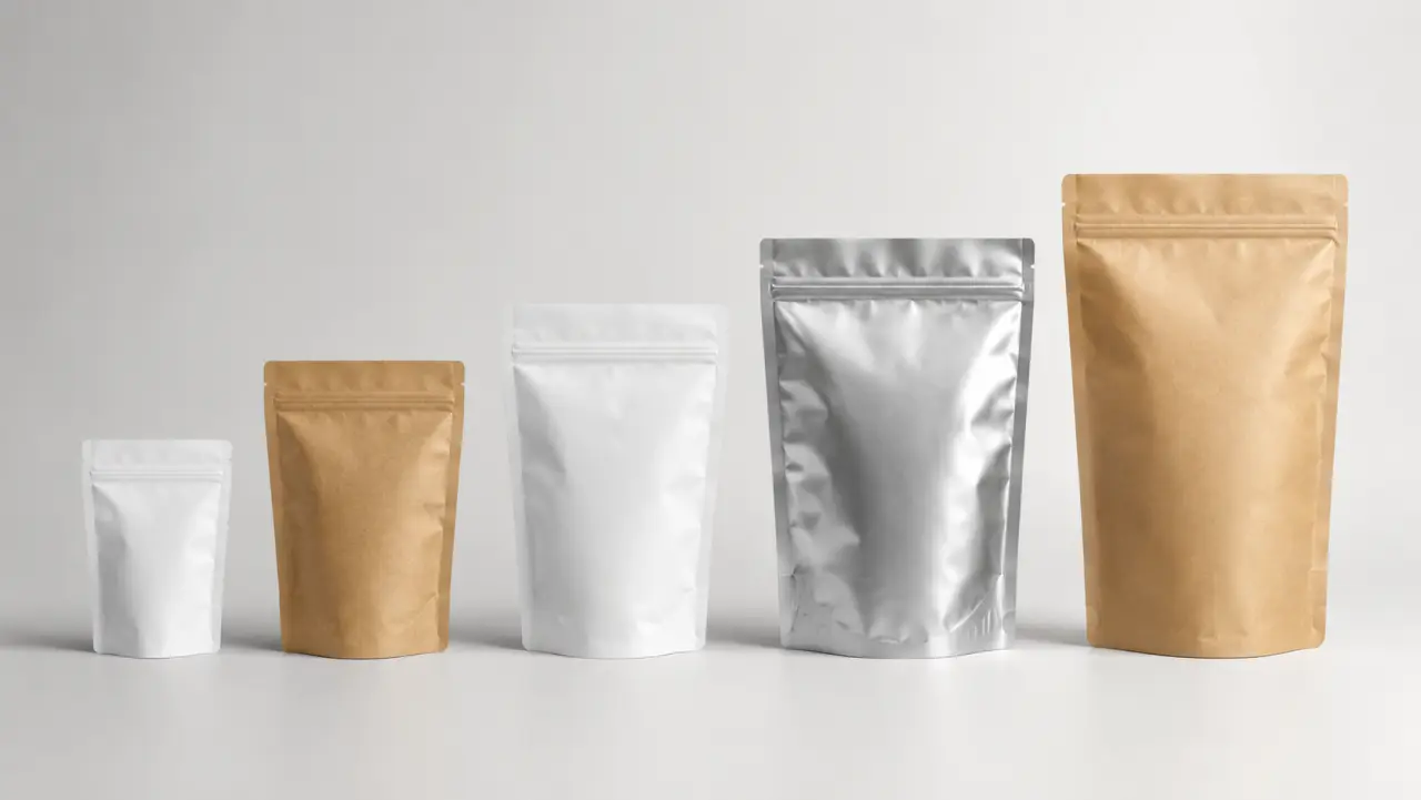 Stand up pouch genérico de stock y stand up pouch impreso con marca, comparados